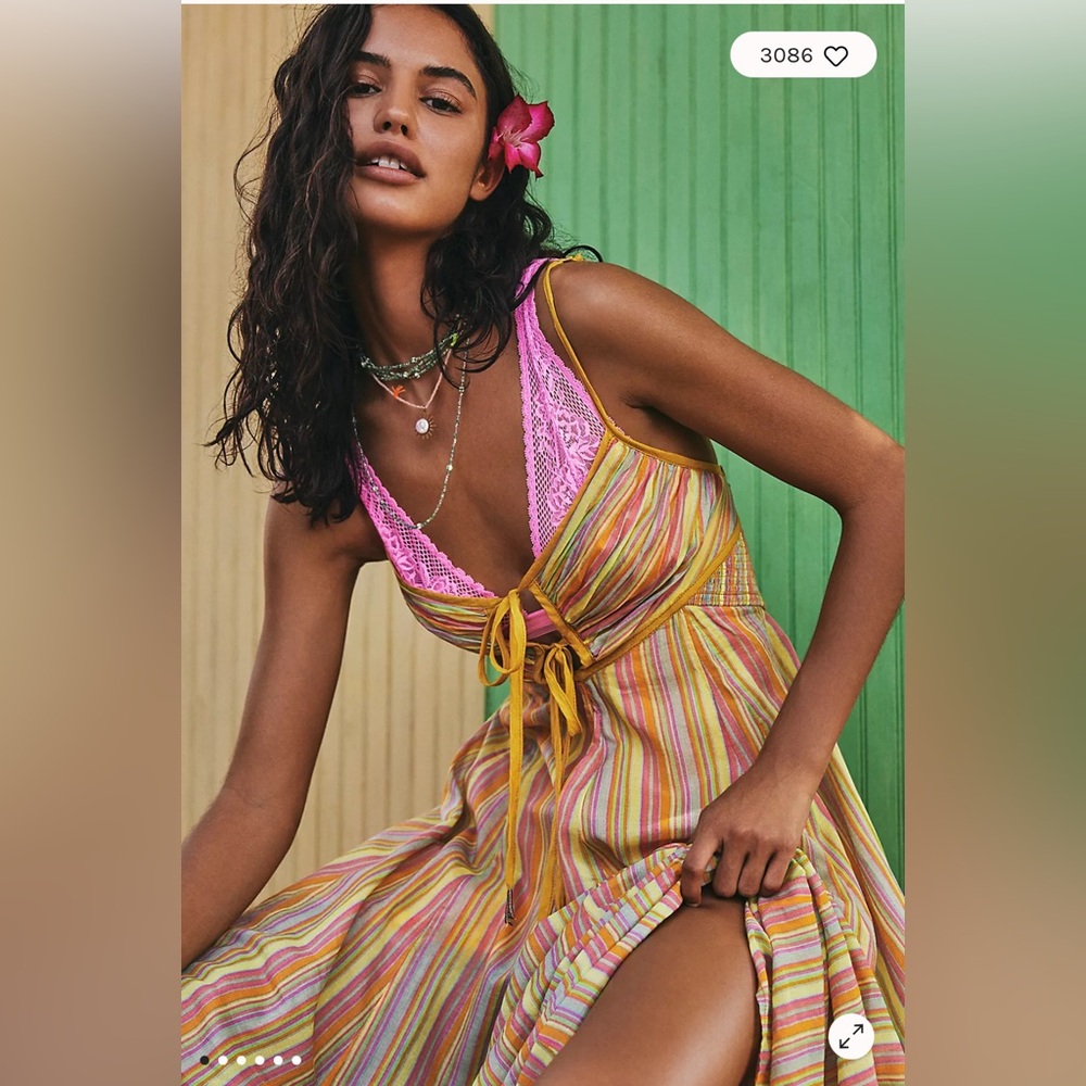 Free People Striped Maxi Dress with Pink Lace Trim